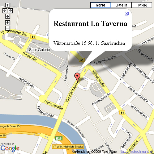 Google Maps Karte von einem Restaurant in Saarbrücken